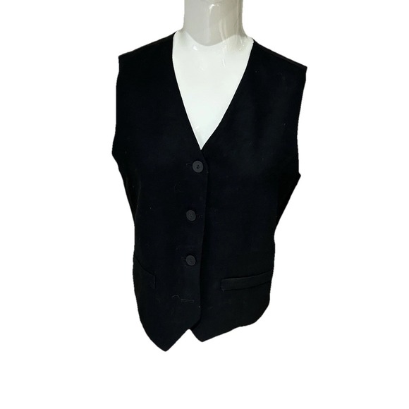 Vintage Savannah Women's Button Up Wool Vest Size Large Tie Back Lined Black - Picture 1 of 4